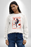 Astronot Gezegen Uzay Aracı Erkek Kadın Unisex Dijital Baskılı Beyaz Sweatshirt