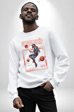 Astronot Gezegen Uzay Aracı Erkek Kadın Unisex Dijital Baskılı Beyaz Sweatshirt
