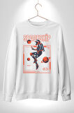 Astronot Gezegen Uzay Aracı Erkek Kadın Unisex Dijital Baskılı Beyaz Sweatshirt