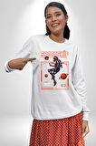 Astronot Gezegen Uzay Aracı Erkek Kadın Unisex Dijital Baskılı Beyaz Sweatshirt