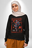 Astronot Gezegen Uzay Aracı Erkek Kadın Unisex Dijital Baskılı Siyah Sweatshirt