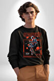 Astronot Gezegen Uzay Aracı Erkek Kadın Unisex Dijital Baskılı Siyah Sweatshirt