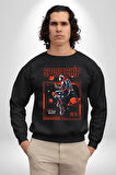 Astronot Gezegen Uzay Aracı Erkek Kadın Unisex Dijital Baskılı Siyah Sweatshirt