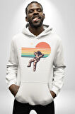 Uzay Adamı Tasarımı Erkek Kadın Beyaz Dijital Baskılı Kapüşonlu Sweatshirt Hoodie