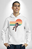 Uzay Adamı Tasarımı Erkek Kadın Beyaz Dijital Baskılı Kapüşonlu Sweatshirt Hoodie