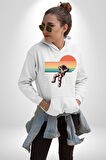 Uzay Adamı Tasarımı Erkek Kadın Beyaz Dijital Baskılı Kapüşonlu Sweatshirt Hoodie