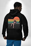 Uzay Adamı Tasarımı Erkek Kadın Siyah Ön Sırt Baskılı Kapüşonlu Sweatshirt Hoodie