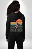 Uzay Adamı Tasarımı Erkek Kadın Siyah Ön Sırt Baskılı Kapüşonlu Sweatshirt Hoodie