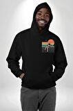 Uzay Adamı Tasarımı Erkek Kadın Siyah Ön Sırt Baskılı Kapüşonlu Sweatshirt Hoodie