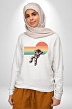 Uzay Adamı Tasarımı Erkek Kadın Unisex Dijital Baskılı Beyaz Sweatshirt