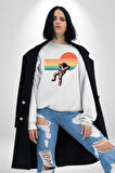 Uzay Adamı Tasarımı Erkek Kadın Unisex Dijital Baskılı Beyaz Sweatshirt