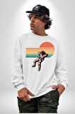 Uzay Adamı Tasarımı Erkek Kadın Unisex Dijital Baskılı Beyaz Sweatshirt