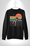 Uzay Adamı Tasarımı Erkek Kadın Unisex Dijital Baskılı Siyah Sweatshirt