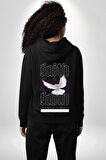 Sevimli Güvercin Beyaz Barış Sokak Sitili Erkek Kadın Siyah Ön Sırt Baskılı Kapüşonlu Sweatshirt Hoodie