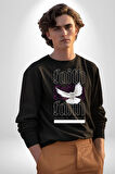 Sevimli Güvercin Beyaz Barış Sokak Sitili Erkek Kadın Unisex Dijital Baskılı Siyah Sweatshirt