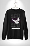 Sevimli Güvercin Beyaz Barış Sokak Sitili Erkek Kadın Unisex Dijital Baskılı Siyah Sweatshirt