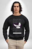 Sevimli Güvercin Beyaz Barış Sokak Sitili Erkek Kadın Unisex Dijital Baskılı Siyah Sweatshirt