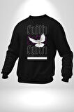 Sevimli Güvercin Beyaz Barış Sokak Sitili Erkek Kadın Unisex Dijital Baskılı Siyah Sweatshirt