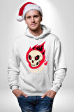 Kırmızı Ateş Kurukafa Rock Erkek Kadın Beyaz Dijital Baskılı Kapüşonlu Sweatshirt Hoodie