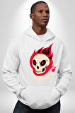 Kırmızı Ateş Kurukafa Rock Erkek Kadın Beyaz Dijital Baskılı Kapüşonlu Sweatshirt Hoodie