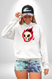 Kırmızı Ateş Kurukafa Rock Erkek Kadın Beyaz Dijital Baskılı Kapüşonlu Sweatshirt Hoodie