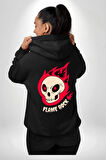 Kırmızı Ateş Kurukafa Rock Erkek Kadın Siyah Ön Sırt Baskılı Kapüşonlu Sweatshirt Hoodie