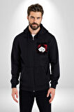 Gözlerim Kapalı Kadın Sokak Stili Erkek Kadın Siyah Fermuarlı Baskılı Hırka Sweatshirt