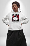 Gözlerim Kapalı Kadın Sokak Stili Erkek Kadın Beyaz Dijital Baskılı Kapüşonlu Sweatshirt Hoodie