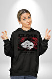 Gözlerim Kapalı Kadın Sokak Stili Erkek Kadın Siyah Dijital Baskılı Kapüşonlu Sweatshirt Hoodie