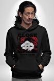 Gözlerim Kapalı Kadın Sokak Stili Erkek Kadın Siyah Dijital Baskılı Kapüşonlu Sweatshirt Hoodie