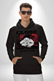 Gözlerim Kapalı Kadın Sokak Stili Erkek Kadın Siyah Dijital Baskılı Kapüşonlu Sweatshirt Hoodie