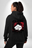 Gözlerim Kapalı Kadın Sokak Stili Erkek Kadın Siyah Ön Sırt Baskılı Kapüşonlu Sweatshirt Hoodie