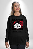Gözlerim Kapalı Kadın Sokak Stili Erkek Kadın Unisex Dijital Baskılı Siyah Sweatshirt