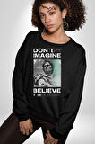 Hayal Etneyin Zeus İnanıyor Sokak Stili Erkek Kadın Unisex Dijital Baskılı Siyah Sweatshirt