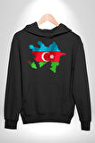 Azerbaycan Haritası Bayrak Tasarımı Erkek Kadın Siyah Dijital Baskılı Kapüşonlu Sweatshirt Hoodie