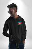 Azerbaycan Haritası Bayrak Tasarımı Erkek Kadın Siyah Ön Sırt Baskılı Kapüşonlu Sweatshirt Hoodie