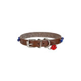 Cattie Boncuklu Deri Küçük Irk Köpek ve Kedi Boyun Tasması Large Kahverengi 1.2x23-27 Cm