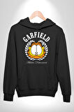 Garfield Komik Karikatür Tasarım Erkek Kadın Siyah Dijital Baskılı Kapüşonlu Sweatshirt Hoodie