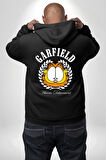 Garfield Komik Karikatür Tasarım Erkek Kadın Siyah Ön Sırt Baskılı Kapüşonlu Sweatshirt Hoodie
