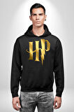 Harry Potter Sihirli Logo Tasarımı Erkek Kadın Siyah Dijital Baskılı Kapüşonlu Sweatshirt Hoodie