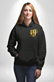 Harry Potter Sihirli Logo Tasarımı Erkek Kadın Siyah Ön Sırt Baskılı Kapüşonlu Sweatshirt Hoodie