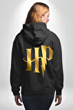 Harry Potter Sihirli Logo Tasarımı Erkek Kadın Siyah Ön Sırt Baskılı Kapüşonlu Sweatshirt Hoodie