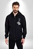 Hang Loose Dünya Temalı Eğlenceli Tasarım Erkek Kadın Siyah Fermuarlı Baskılı Hırka Sweatshirt