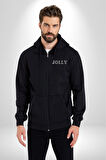 Jolly Neşeli Yazılı Erkek Kadın Siyah Fermuarlı Baskılı Hırka Sweatshirt