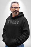 Jolly Neşeli Yazılı Erkek Kadın Siyah Dijital Baskılı Kapüşonlu Sweatshirt Hoodie