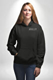 Jolly Neşeli Yazılı Erkek Kadın Siyah Ön Sırt Baskılı Kapüşonlu Sweatshirt Hoodie