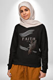İnanç  Çocuk Melek Erkek Kadın Unisex Dijital Baskılı Siyah Sweatshirt
