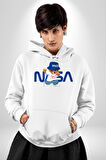 NASA Space Ayı Karikatür Tasarımı Erkek Kadın Beyaz Dijital Baskılı Kapüşonlu Sweatshirt Hoodie