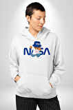 NASA Space Ayı Karikatür Tasarımı Erkek Kadın Beyaz Dijital Baskılı Kapüşonlu Sweatshirt Hoodie
