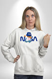 NASA Space Ayı Karikatür Tasarımı Erkek Kadın Beyaz Dijital Baskılı Kapüşonlu Sweatshirt Hoodie